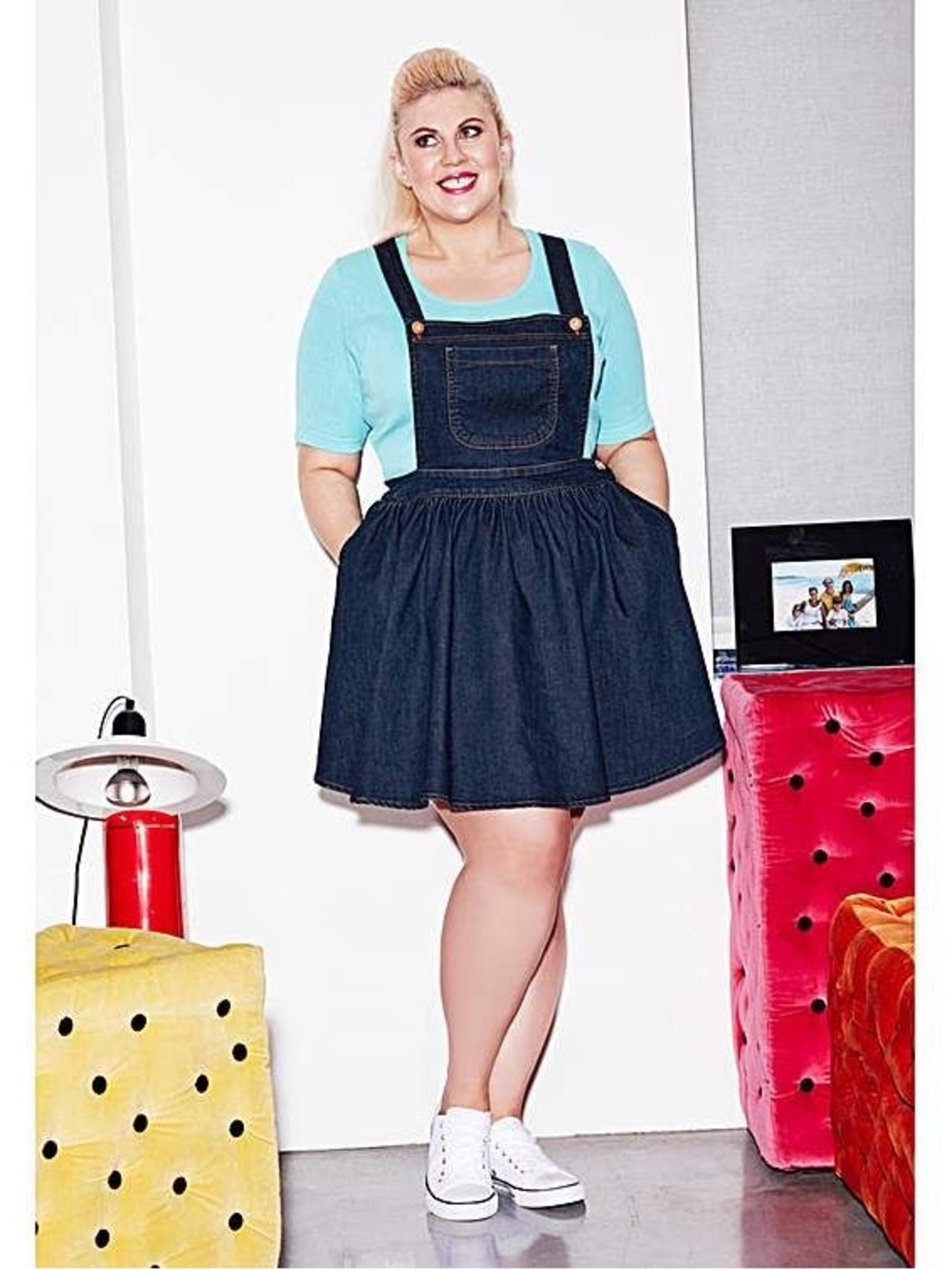 Simply Be Aqua Tee with Dark Wash Denim Pinafore Dress